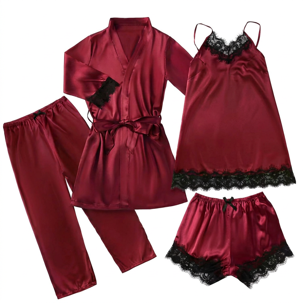 The Boudoir Set — Satin Robe & Lace Pajama Set