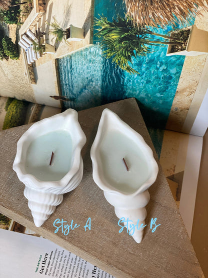 Ocean's Whisper Candle in Jesmonite Shell — Wind-Down Ritual