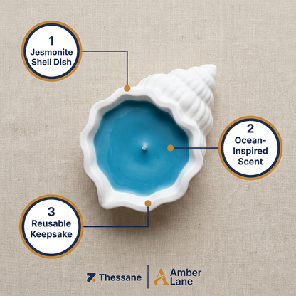Ocean's Whisper Candle in Jesmonite Shell — Wind-Down Ritual