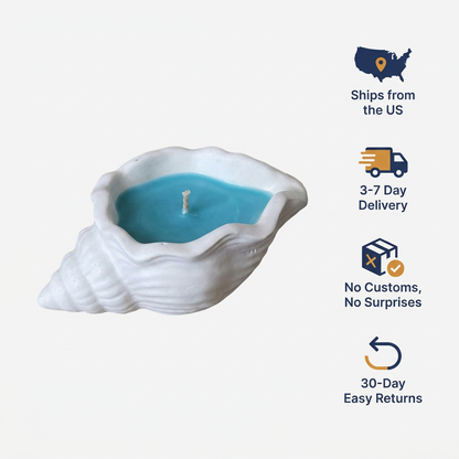 Ocean's Whisper Candle in Jesmonite Shell — Wind-Down Ritual