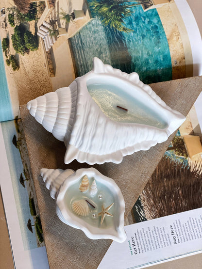 Ocean's Whisper Candle in Jesmonite Shell — Wind-Down Ritual