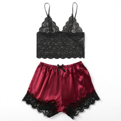 The Boudoir Set — Satin Robe & Lace Pajama Set