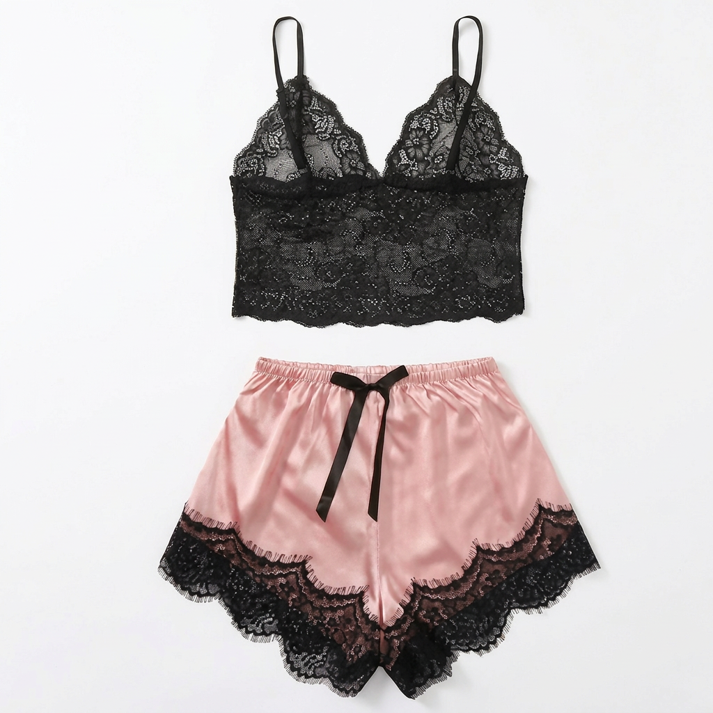 The Boudoir Set — Satin Robe & Lace Pajama Set